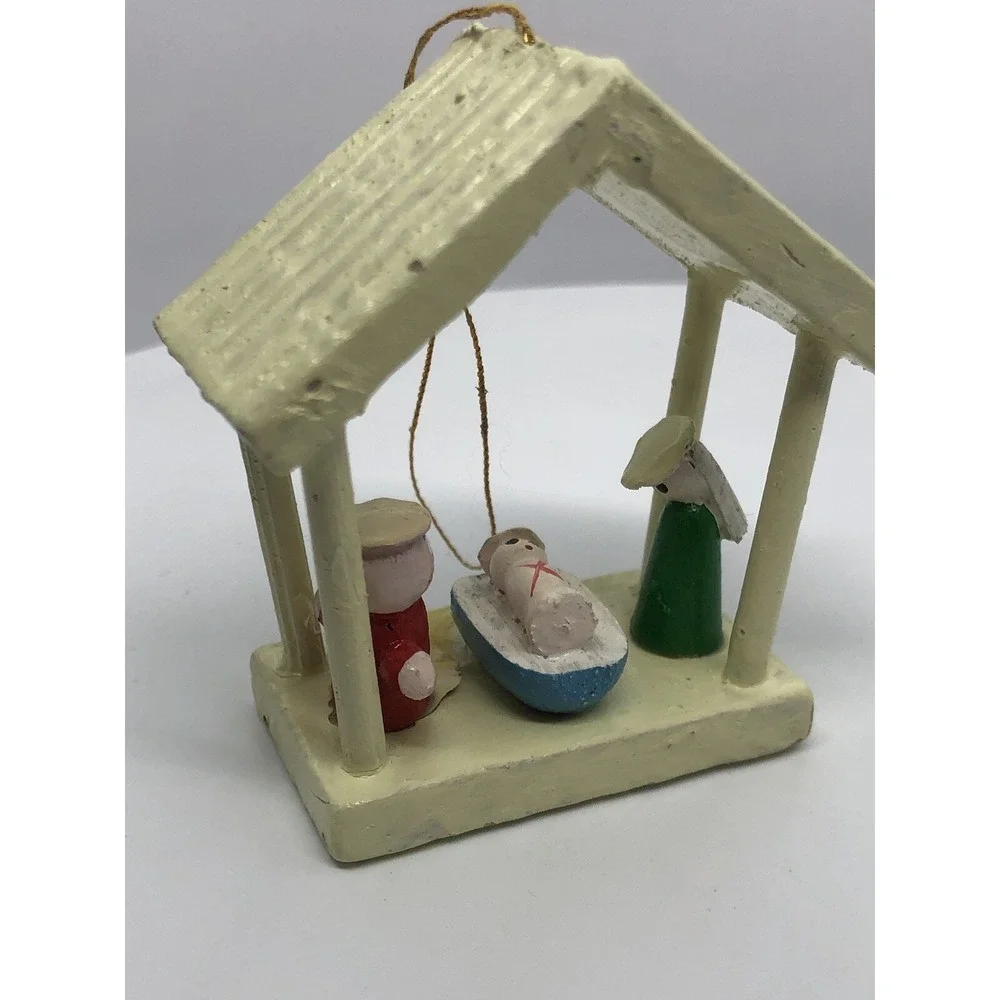 Vintage Wooden Hand Painted Nativity Christmas Ornament 2.5